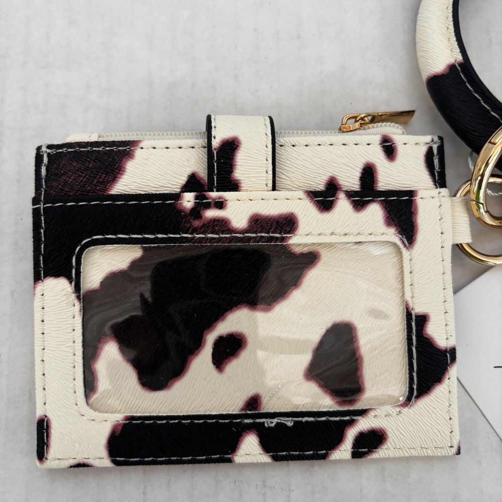 Cow Print Card Holder Women's Black White Bangle Keychain Wallet Western New‎